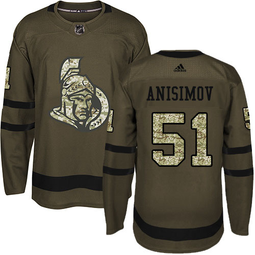Adidas Senators #51 Artem Anisimov Green Salute to Service Stitched Youth NHL Jersey